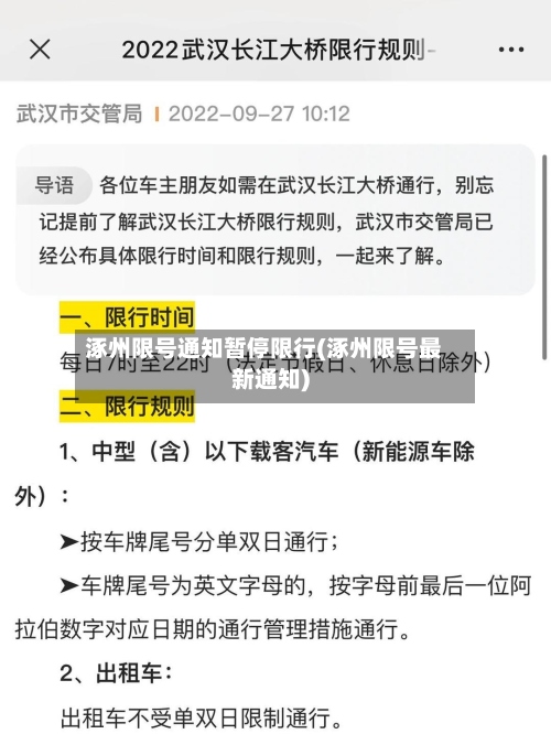 涿州限号通知暂停限行(涿州限号最新通知)