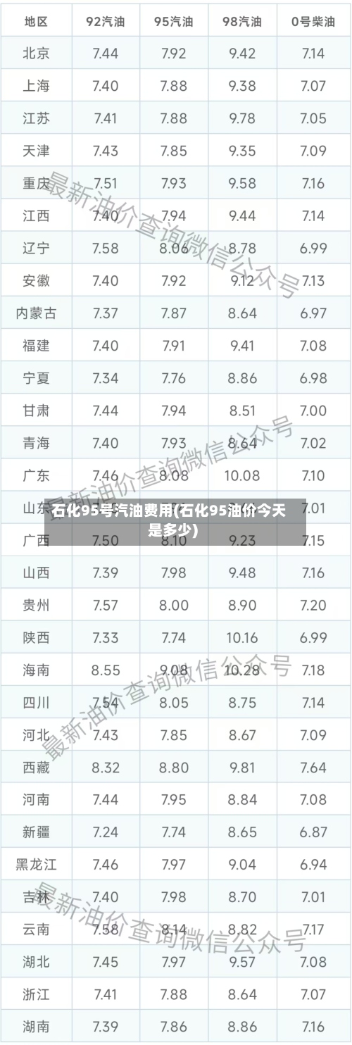 石化95号汽油费用(石化95油价今天是多少)