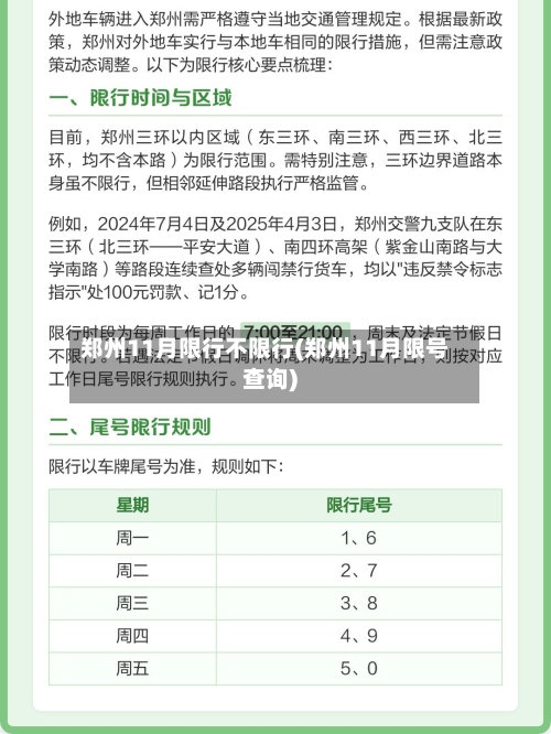 郑州11月限行不限行(郑州11月限号查询)