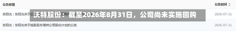 沃特股份：截至2026年8月31日，公司尚未实施回购-第2张图片
