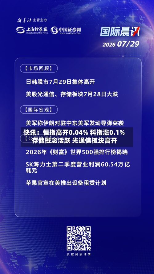快讯：恒指高开0.04% 科指涨0.1% 存储概念活跃 光通信板块高开-第1张图片